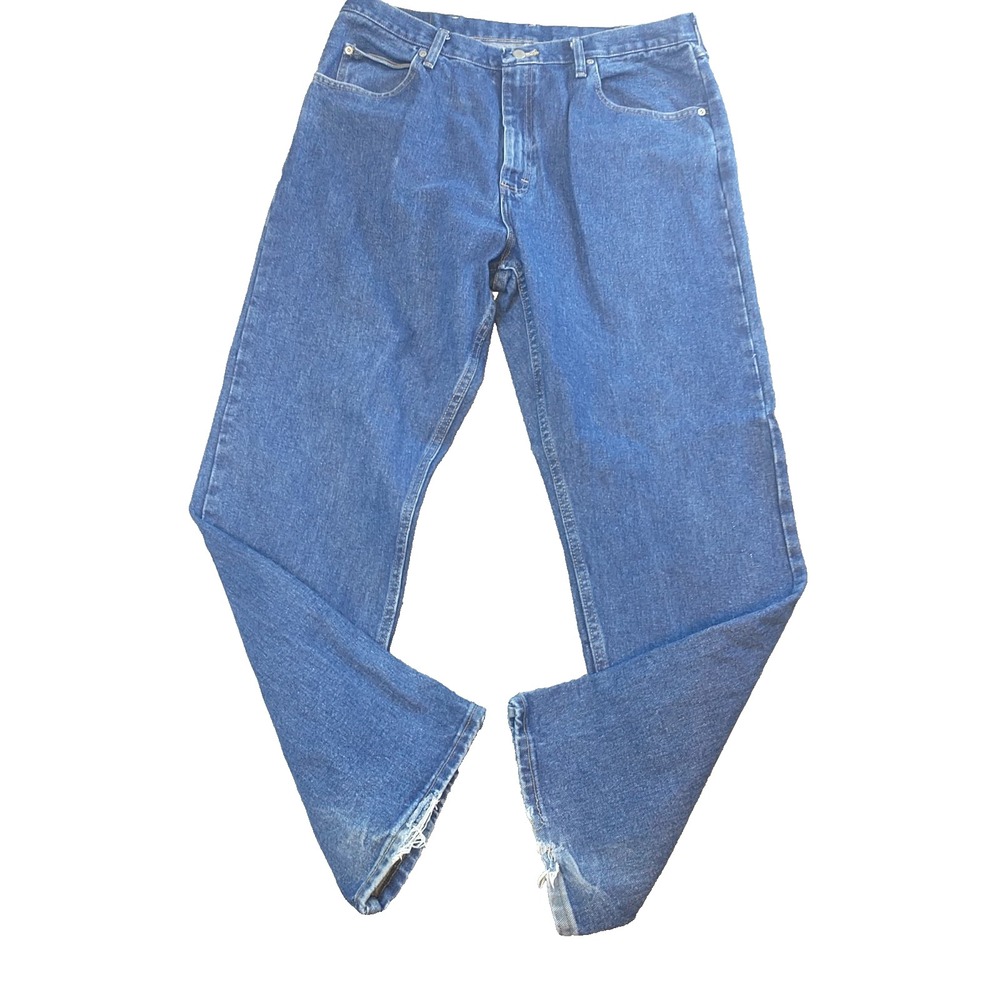 Wrangler 9760WDR Mens Blue Medium Wash Straight Leg Denim Jeans 36x31 Distressed